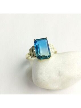 Blue Green Peacock Topaz Ring 14k Gold over Sterling Silver